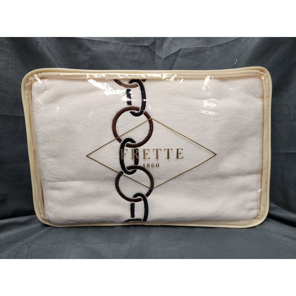 Frette Links Embroidery Hand Towel 24 in x 43 in White Brown Cotton NEW!